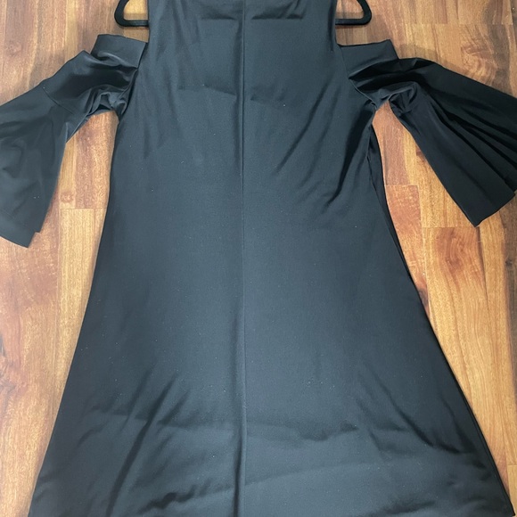 Ralph Lauren heavy jersey black A line open shoulder LBD with 3/4 bell sleeves. - Picture 2 of 5